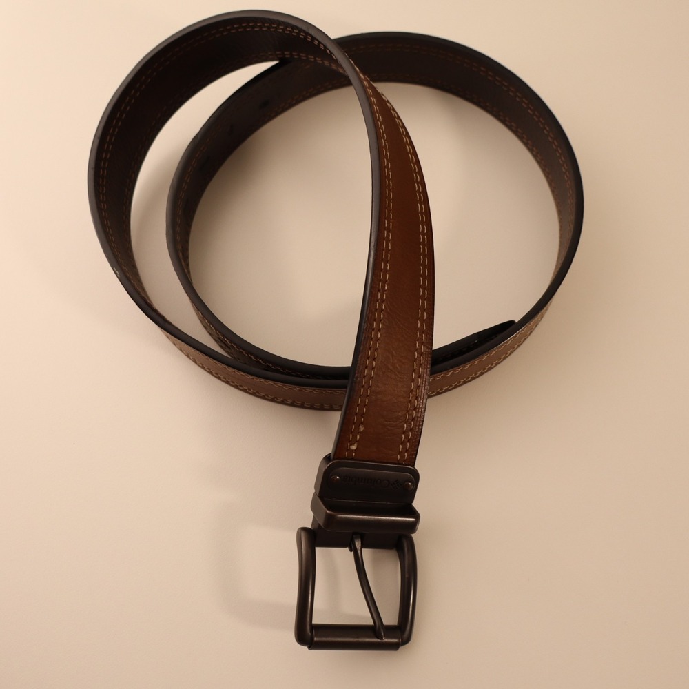 Columbia Sportswear Brown Leather Belt Size 38-40 Silver Buckle 11CO02P31